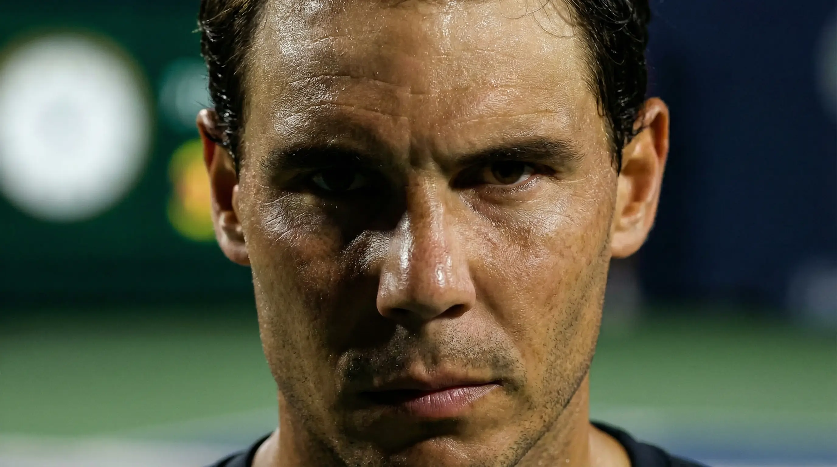 Primo piano del volto concentrato di un tennista durante un punto decisivo