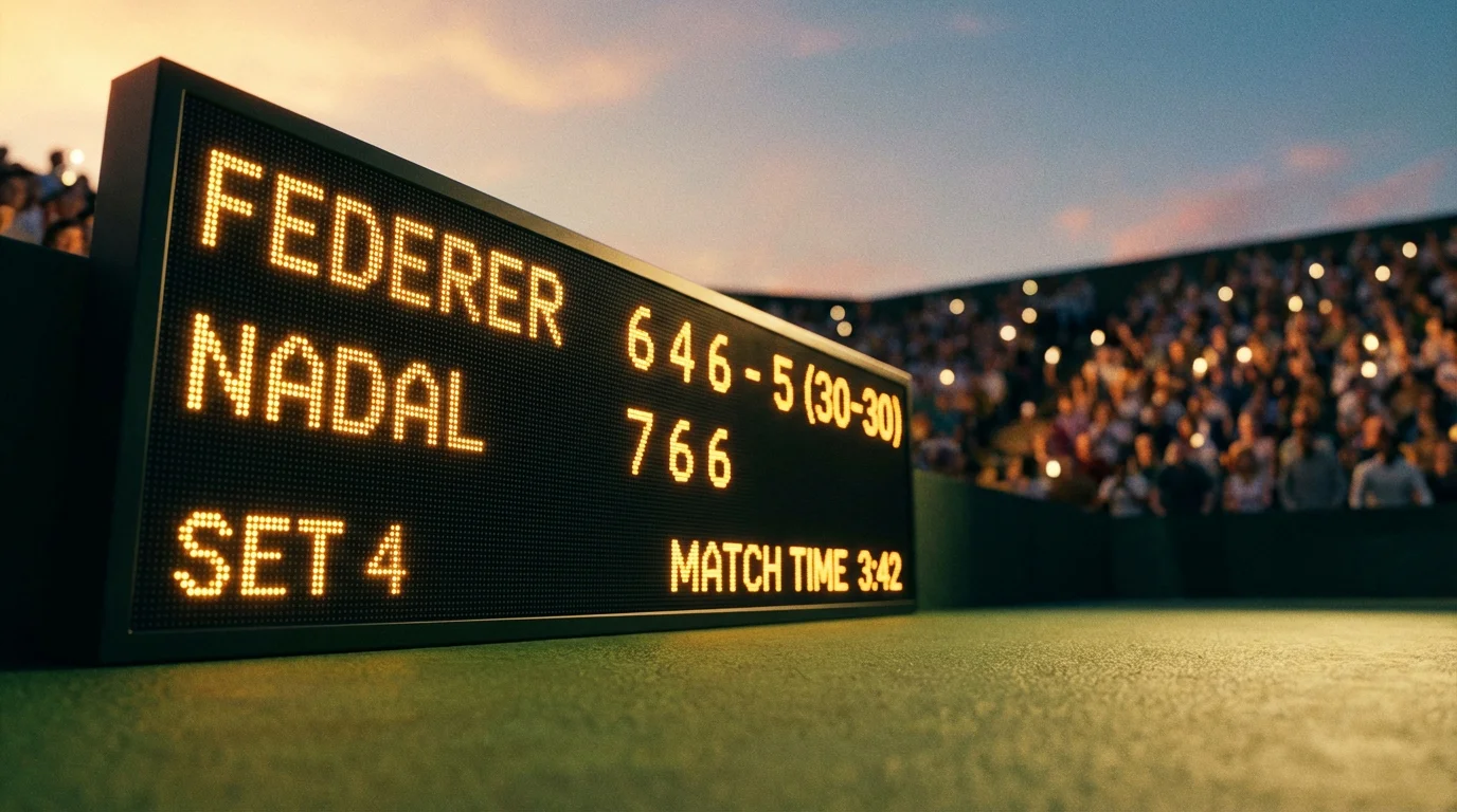 Tabellone segnapunti di un match di tennis con punteggio visibile durante una partita