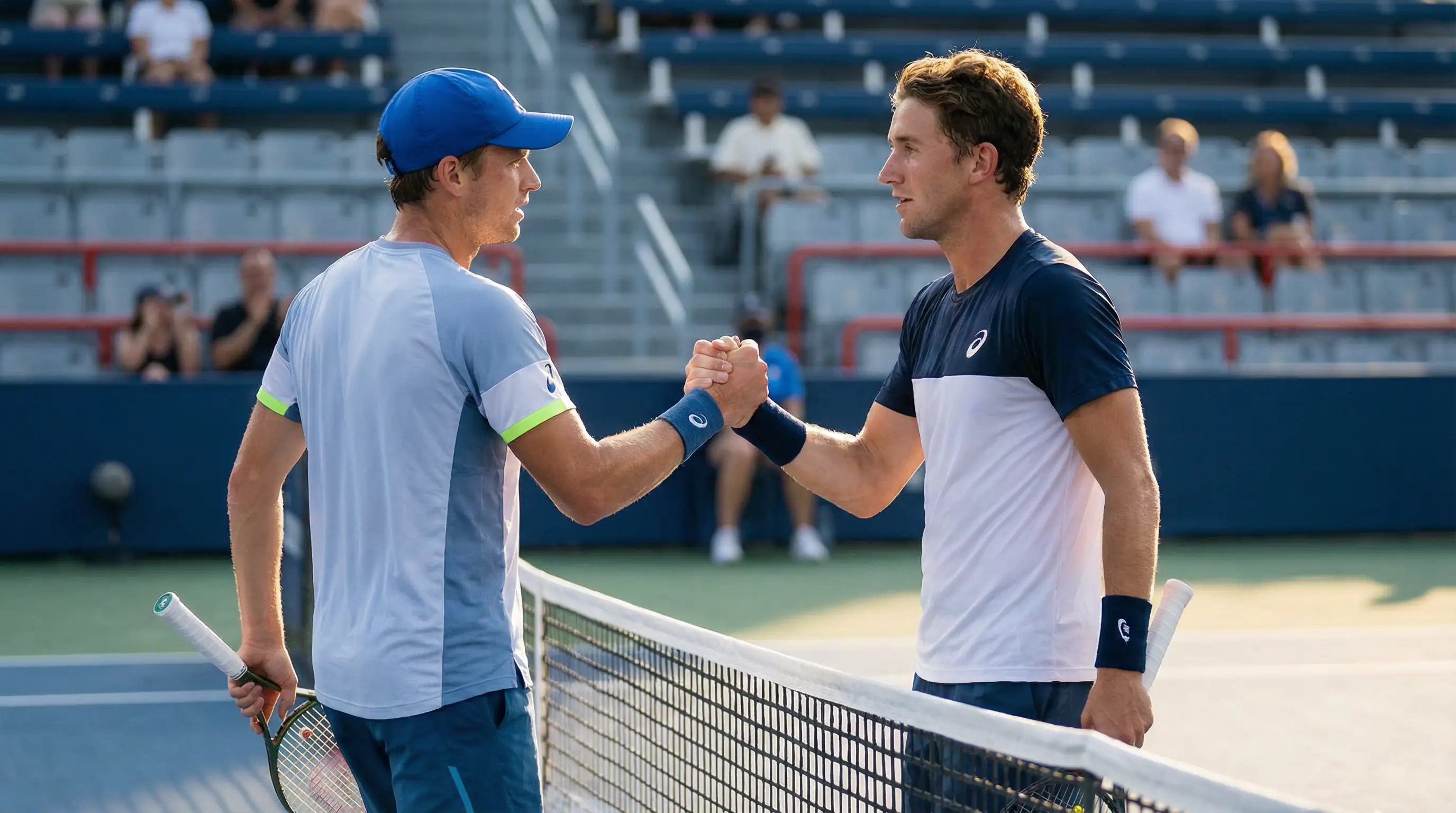 Due tennisti si stringono la mano a rete dopo la fine di un match